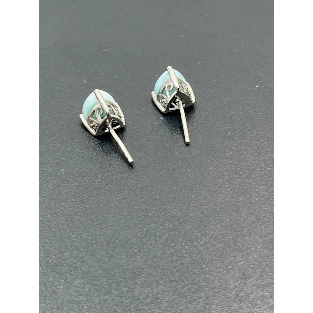 Sterling Silver Ocean Blue Larimar Rounded Triangular Prong‎ Stud Earrings